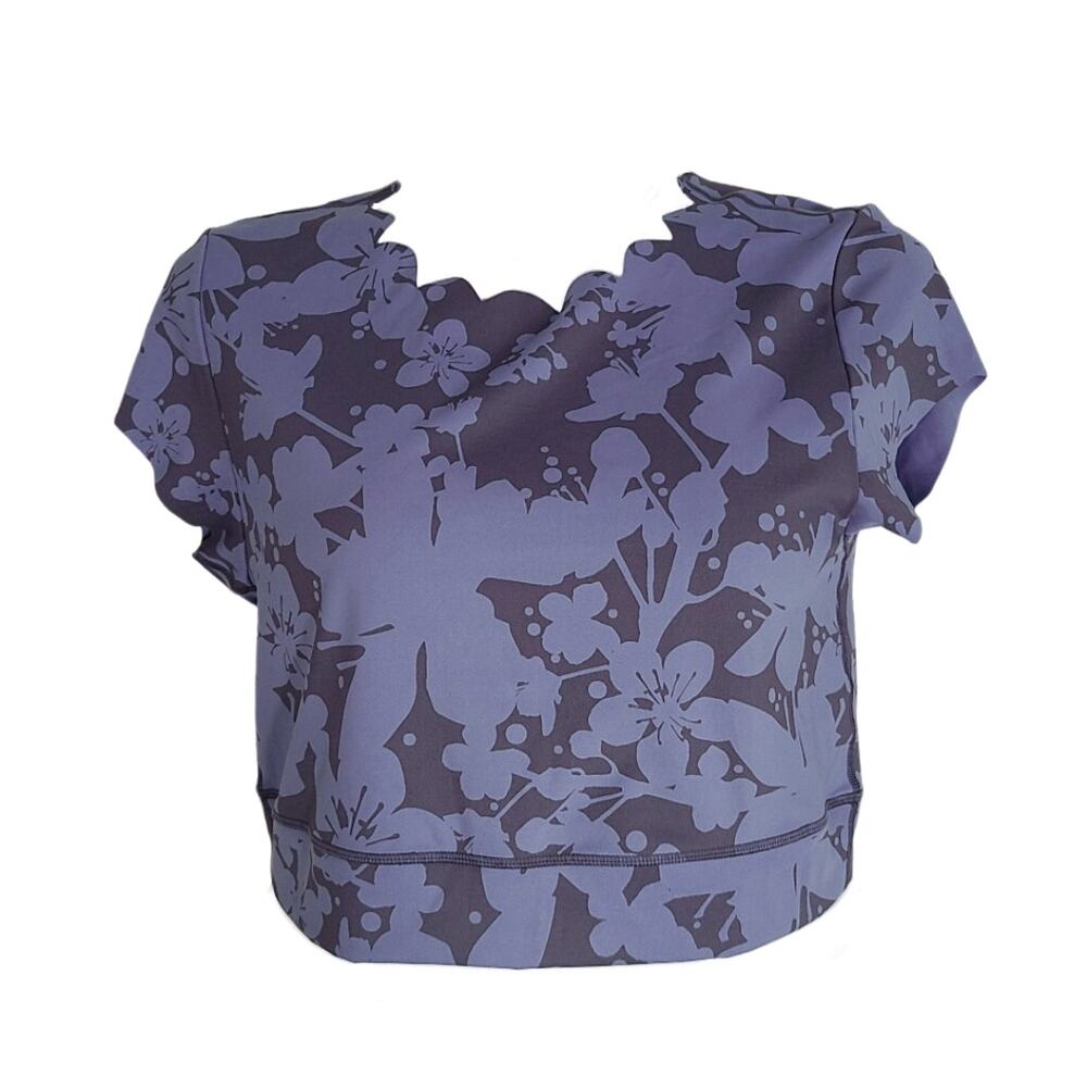 American eagle Offline by Aerie blue floral print scalloped crop top size XL